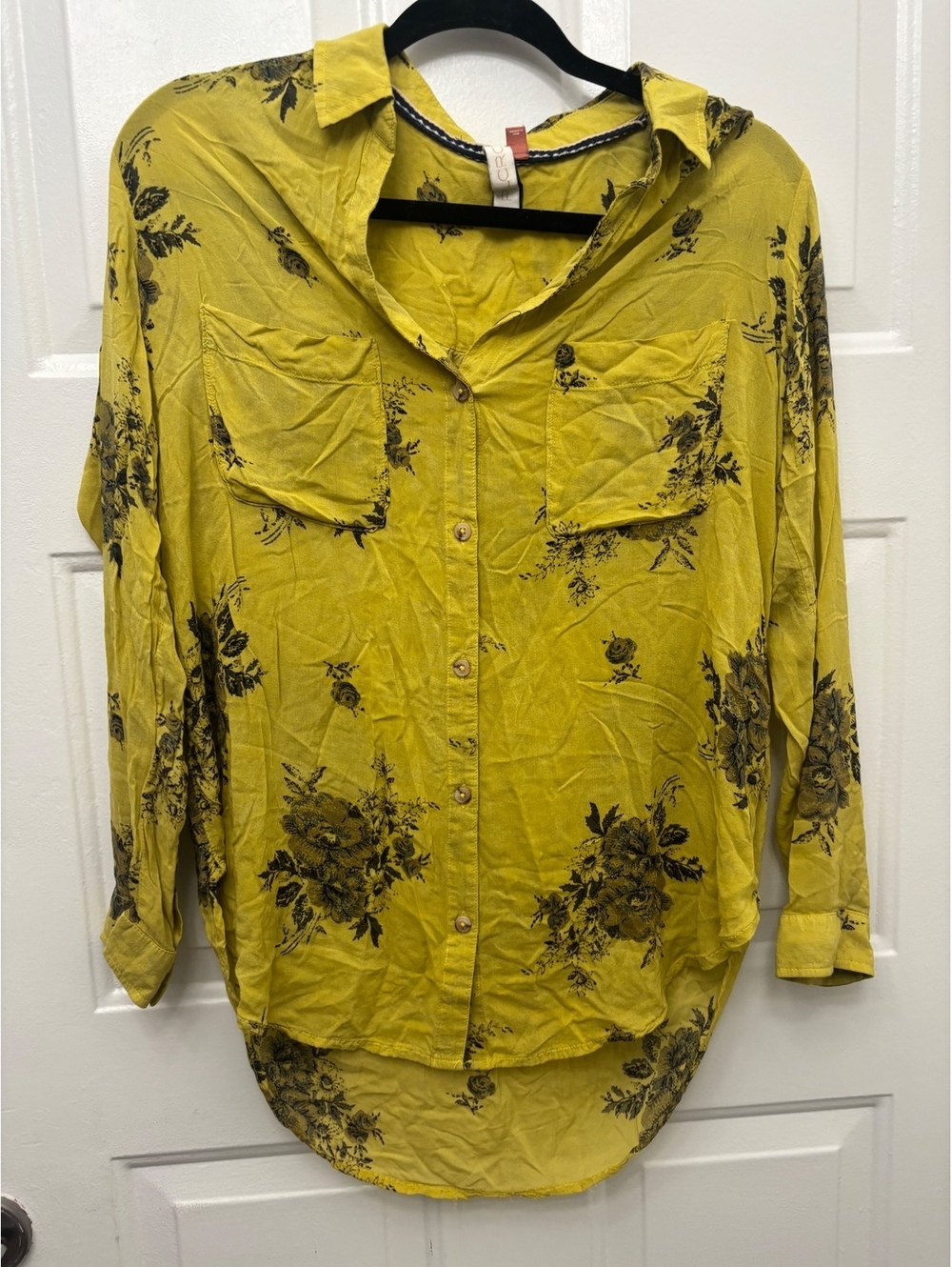 Pilcro by Anthropologie yellow floral button front blouse